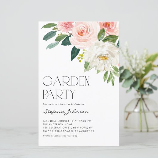 水かわいらし色フラワーズガーデンパーティの招待状 (スタンド正面)