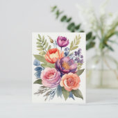 水かわいらし色フラワーフローラ盛り合わせ花束 ポストカード (スタンド正面)