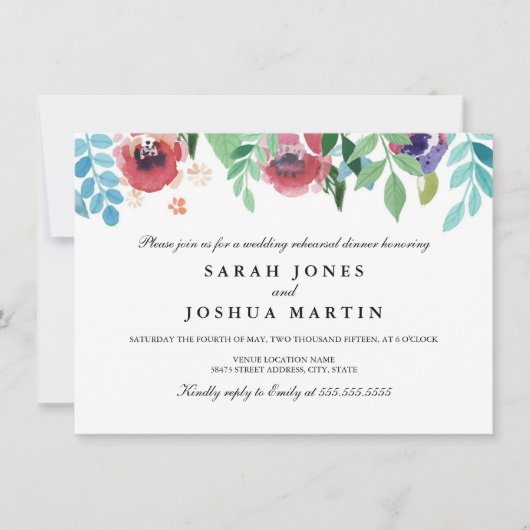 水かわいらし色フラワーリハーサルディナー招待状 招待状 (正面)