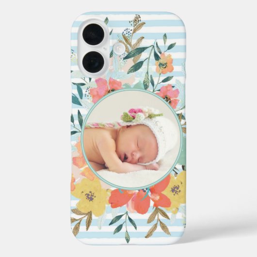 水かわいらし色フローラとストライプカスタム写真 Case-Mate iPhoneケース (裏面)