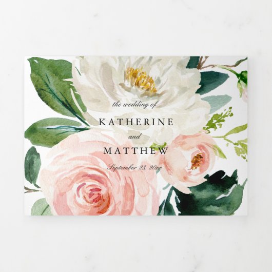 水かわいらし色フローラオールインワン写結婚真 三つ折り招待状 (カバー)