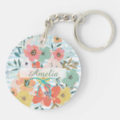 水かわいらし色フローラカスタム写真パーソナライズされた キーホルダー (裏面)