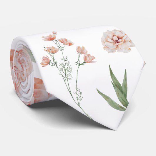 水かわいらし色フローラハミングバードパターン ネクタイ (ロール)