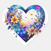 水かわいらし色フローラハート ハートシール (正面)