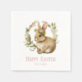 水かわいらし色フローラバニーハッピーイースター スタンダードカクテルナプキン (正面)