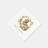 水かわいらし色フローラバニーハッピーイースター スタンダードカクテルナプキン (角)