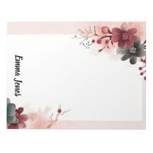 水かわいらし色フローラパーソナライズされた固定 ノートパッド (正面)