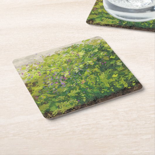 水かわいらし色フローラブッシュグラフィック絵を描アート スクエアペーパーコースター (アングル)