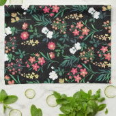 水かわいらし色フローラブラックボタニカル キッチンタオル (折り畳み)