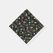 水かわいらし色フローラブラックボタニカル スタンダードカクテルナプキン (角)