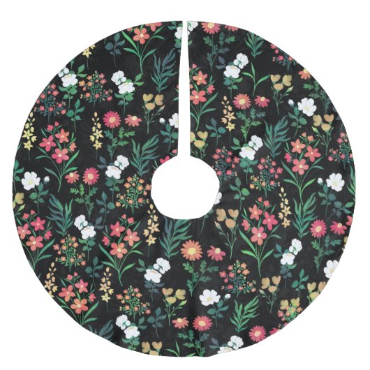 水かわいらし色フローラブラックボタニカル ブラッシュドポリエステルツリースカート (正面)