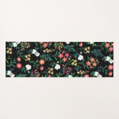 水かわいらし色フローラブラックボタニカル ヨガマット (正面(横))