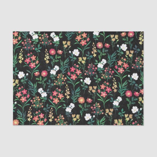 水かわいらし色フローラブラックボタニカル 薄葉紙 (正面)
