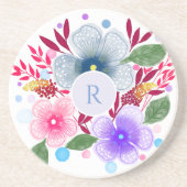 水かわいらし色フローラブーケモノグラム コースター (正面)
