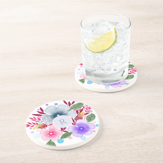 水かわいらし色フローラブーケモノグラム コースター (側面)