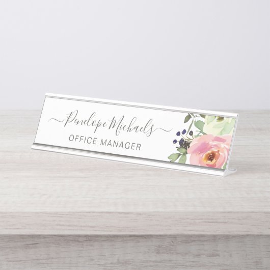 水かわいらし色フローラ名とタイトル デスクネームプレート (正面)