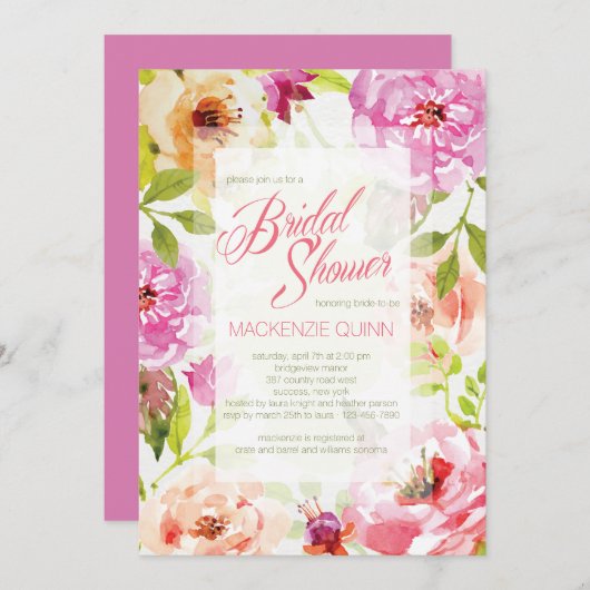 水かわいらし色フローラ招待状 招待状 (正面/裏面)