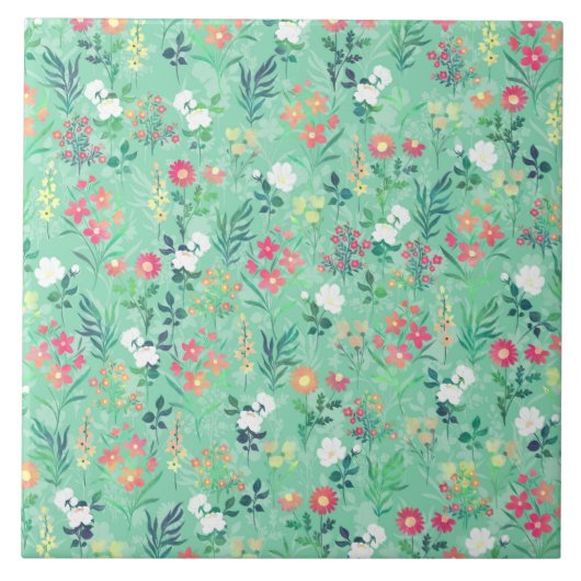 水かわいらし色フローラ植物緑パターン タイル (正面)
