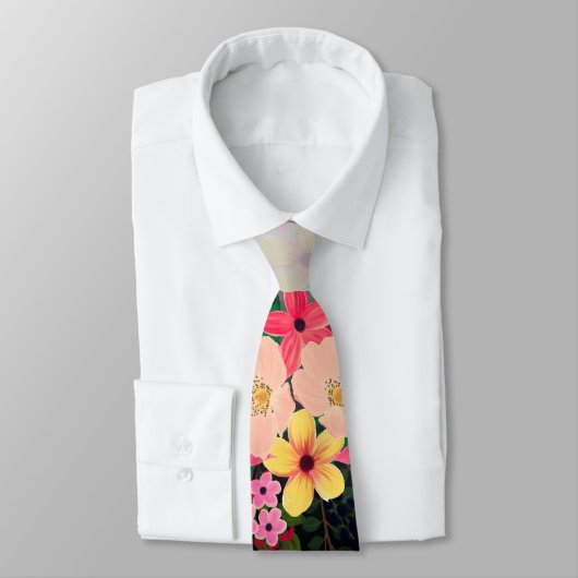 水かわいらし色フローラ白黒グラデーションデザイン ネクタイ (タイ)