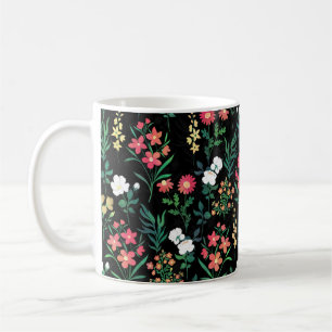 水かわいらし色フローラ系植物黒紋 コーヒーマグカップ