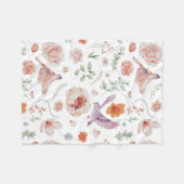 水かわいらし色フローラ蜂明鳥図 フリースブランケット (正面(横))