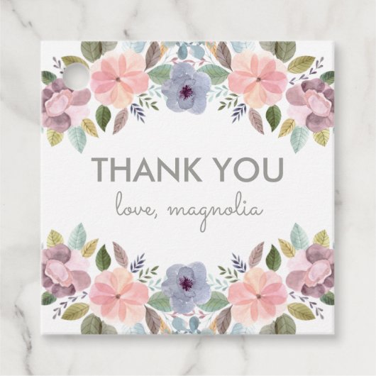 水かわいらし色フローラ誕生日ありがとうお名前 フェイバータグ (正面)