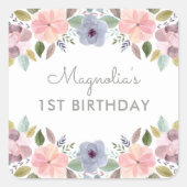 水かわいらし色フローラ誕生日名 スクエアシール (正面)