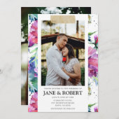 水かわいらし色フローラ金ゴールドテープ2写真結婚 招待状 (正面/裏面)