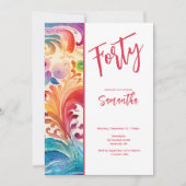 水かわいらし色フローラ40th誕生日招待状 招待状 (正面)