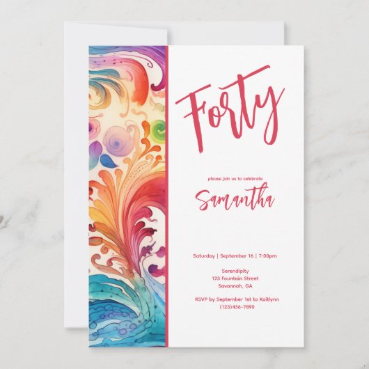 水かわいらし色フローラ40th誕生日招待状 招待状 (正面)