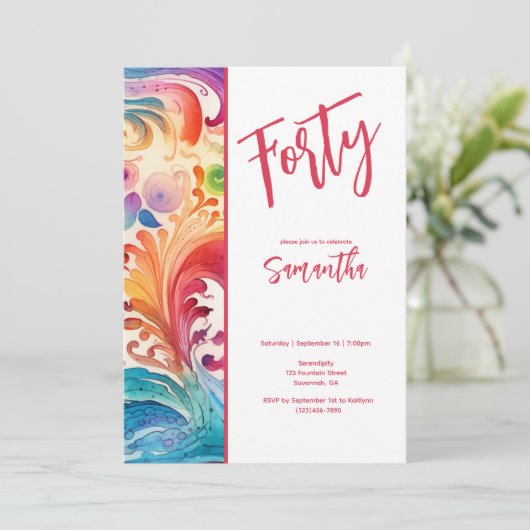 水かわいらし色フローラ40th誕生日招待状 招待状 (スタンド正面)