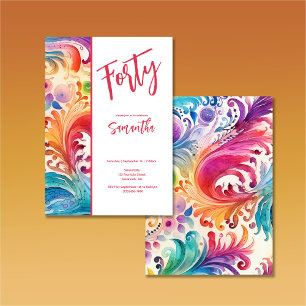 水かわいらし色フローラ40th誕生日招待状 招待状