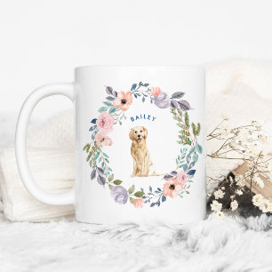 水かわいらし色フローラ Golden Retriever犬 コーヒーマグカップ