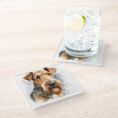 水かわいらし色ブラック&タンアイレデールテリア犬 ガラスコースター (アングル)