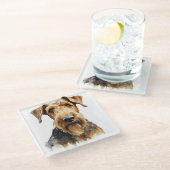 水かわいらし色ブラック&タンアイレデールテリア犬 ガラスコースター (アングル)