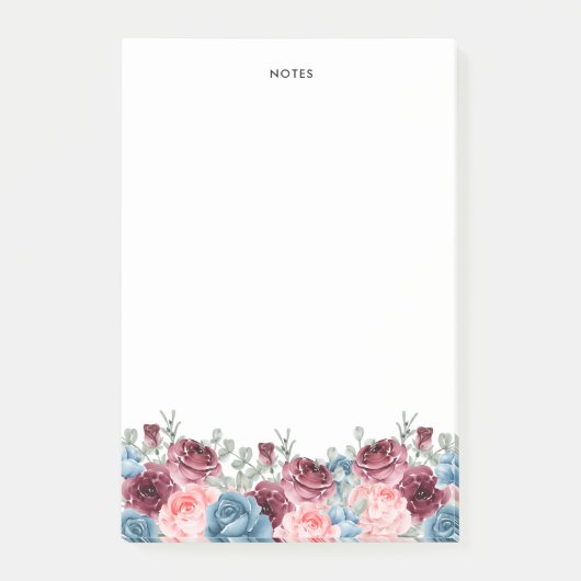 水かわいらし色ブルゴーニュと青の花 ポストイット (正面)