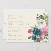 水かわいらし色ボーホブルーフローラブライダルルンチョン 招待状 (正面)