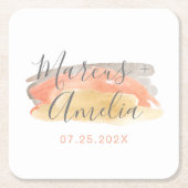 水かわいらし色ミニマル結婚リスト スクエアペーパーコースター (正面)