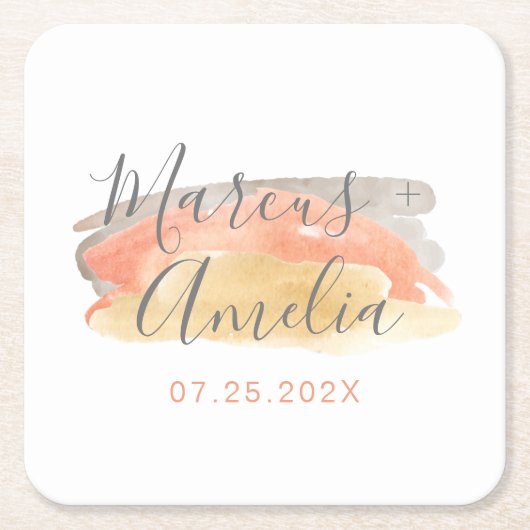 水かわいらし色ミニマル結婚リスト スクエアペーパーコースター (正面)