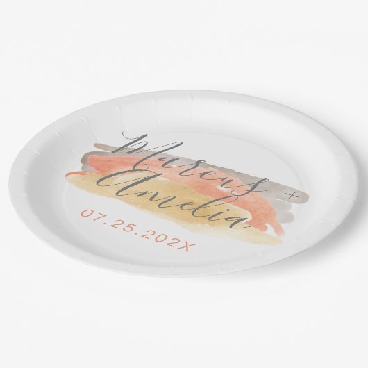 水かわいらし色ミニマル結婚リスト ペーパープレート (アングル)