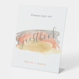 水かわいらし色ミニマル結婚主義のゲストブック 台座サイン