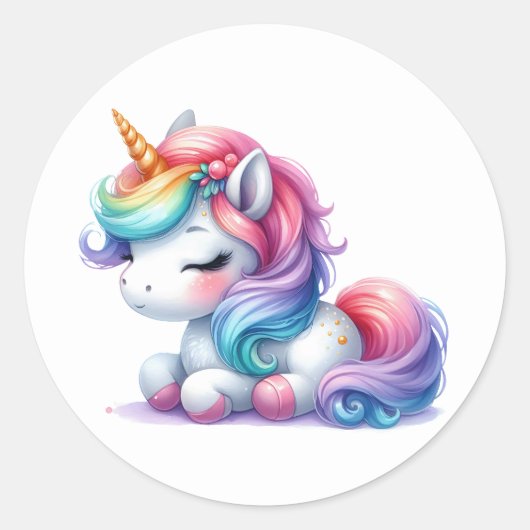 水かわいらし色ユニコーンステッカー ラウンドシール (正面)