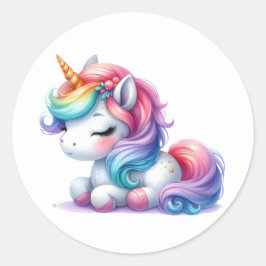 水かわいらし色ユニコーンステッカー ラウンドシール