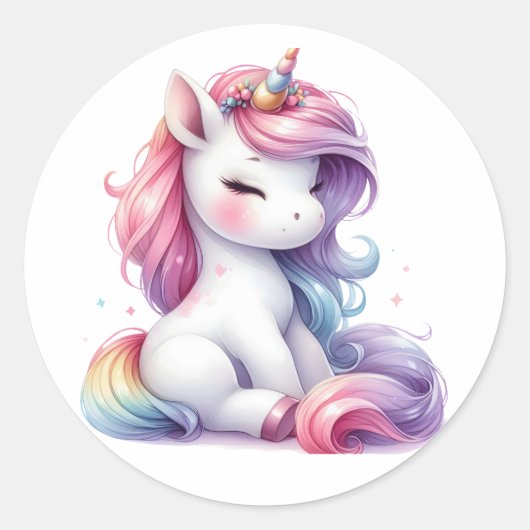 水かわいらし色ユニコーンステッカー ラウンドシール (正面)