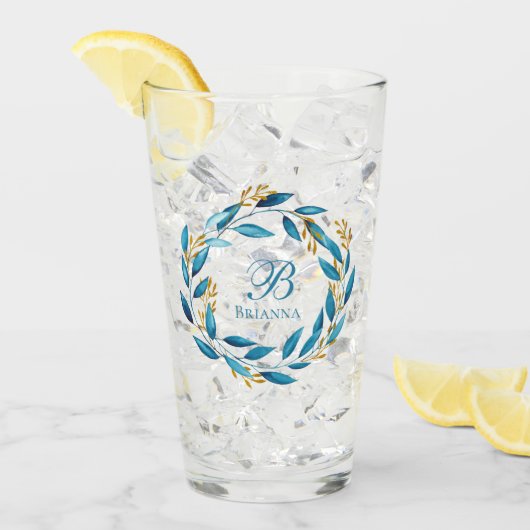 水かわいらし色リース – モノグラム タンブラーグラス (アイス正面)