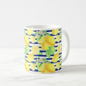 水かわいらし色レモンの青ストライプい コーヒーマグカップ (正面右)