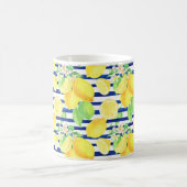 水かわいらし色レモンの青ストライプい コーヒーマグカップ (中央)