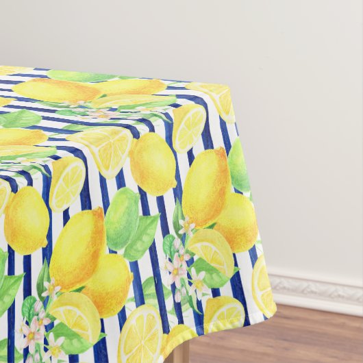 水かわいらし色レモンの青ストライプい テーブルクロス (インサイチュ)