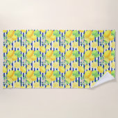 水かわいらし色レモンの青ストライプい ビーチタオル (正面)