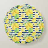 水かわいらし色レモンの青ストライプい ラウンドクッション (裏面)